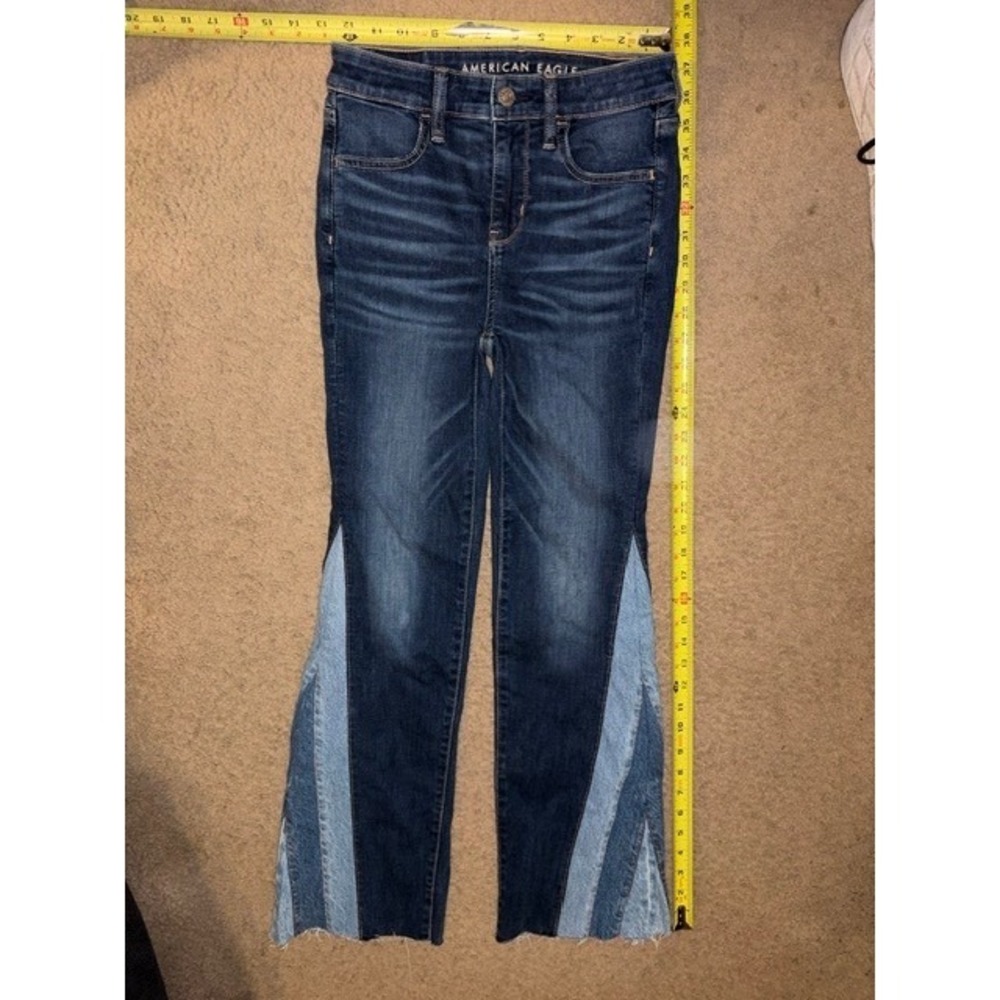 American Eagle High Rise Jegging Flare Inset Dark Wash Jeans Sz 0 Regular T02-14